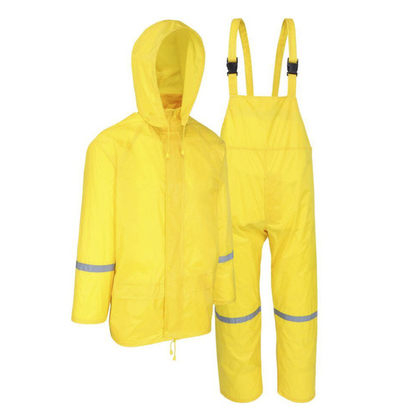 NEW Master Gear 3 PIECE RAINSUIT XL Yellow Jacket Bib Hood Reflective Tape 3PC - Picture 1 of 7